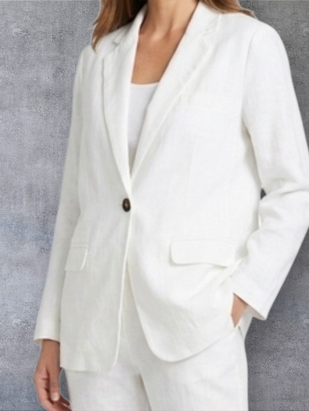 Soft Surroundings White Linen Blend Blazer Jacket Size M Boho Coastal Lagenlook